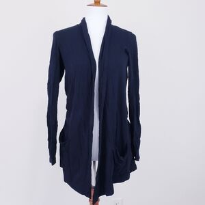 J. Jill Wearever Collection Black Open Front Waterfall Pocket Cardigan